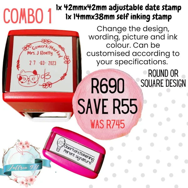 42mmx42mm adjustable date stamp + 14mmx38mm self inking stamp